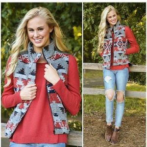 Red Dress Boutique Grey, Navy, and Red Vest